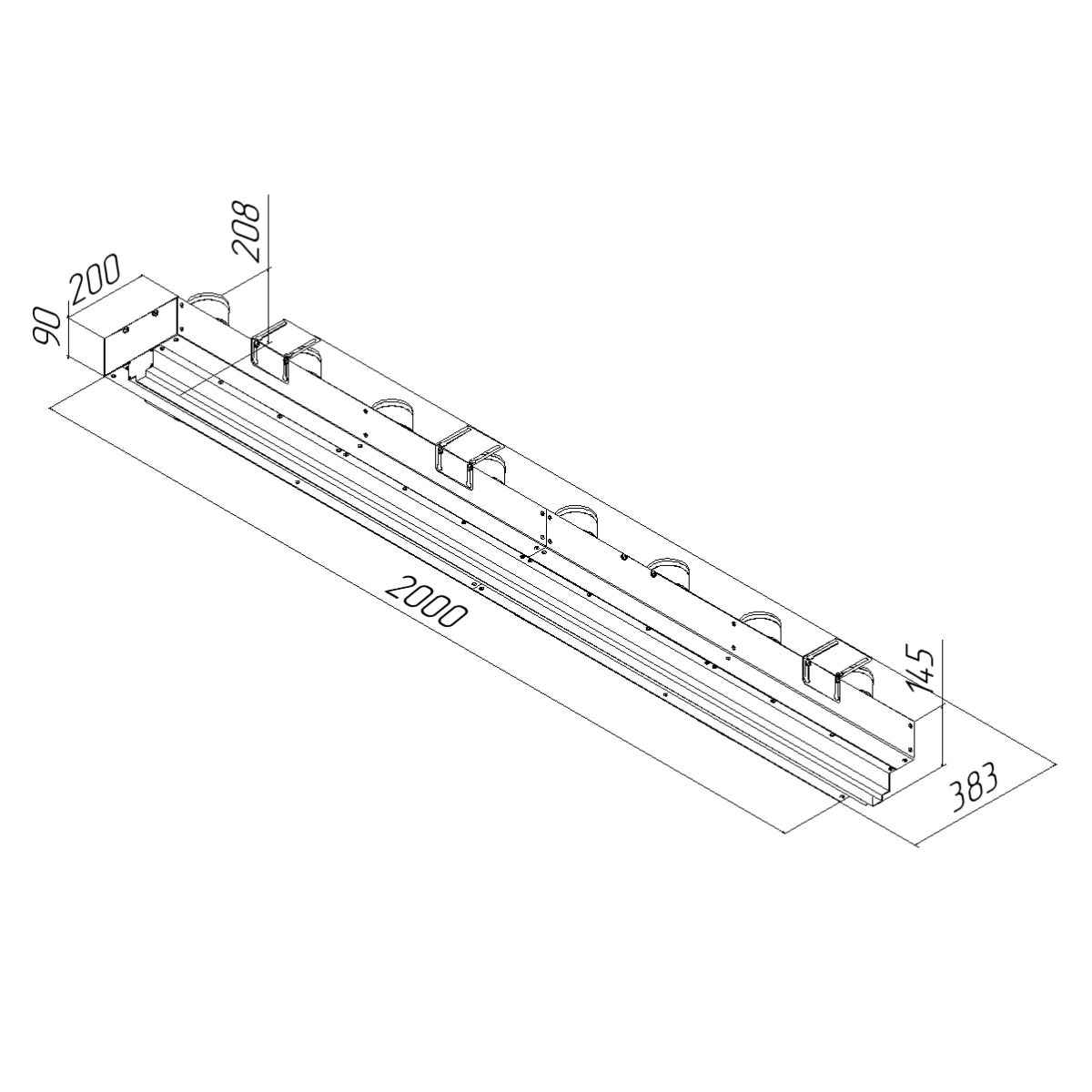 Щелевой диффузор в гипрок с КСД на 8 прямых выходов VPNDG/F 2000/75х8 Provent купить в Санкт-Петербурге