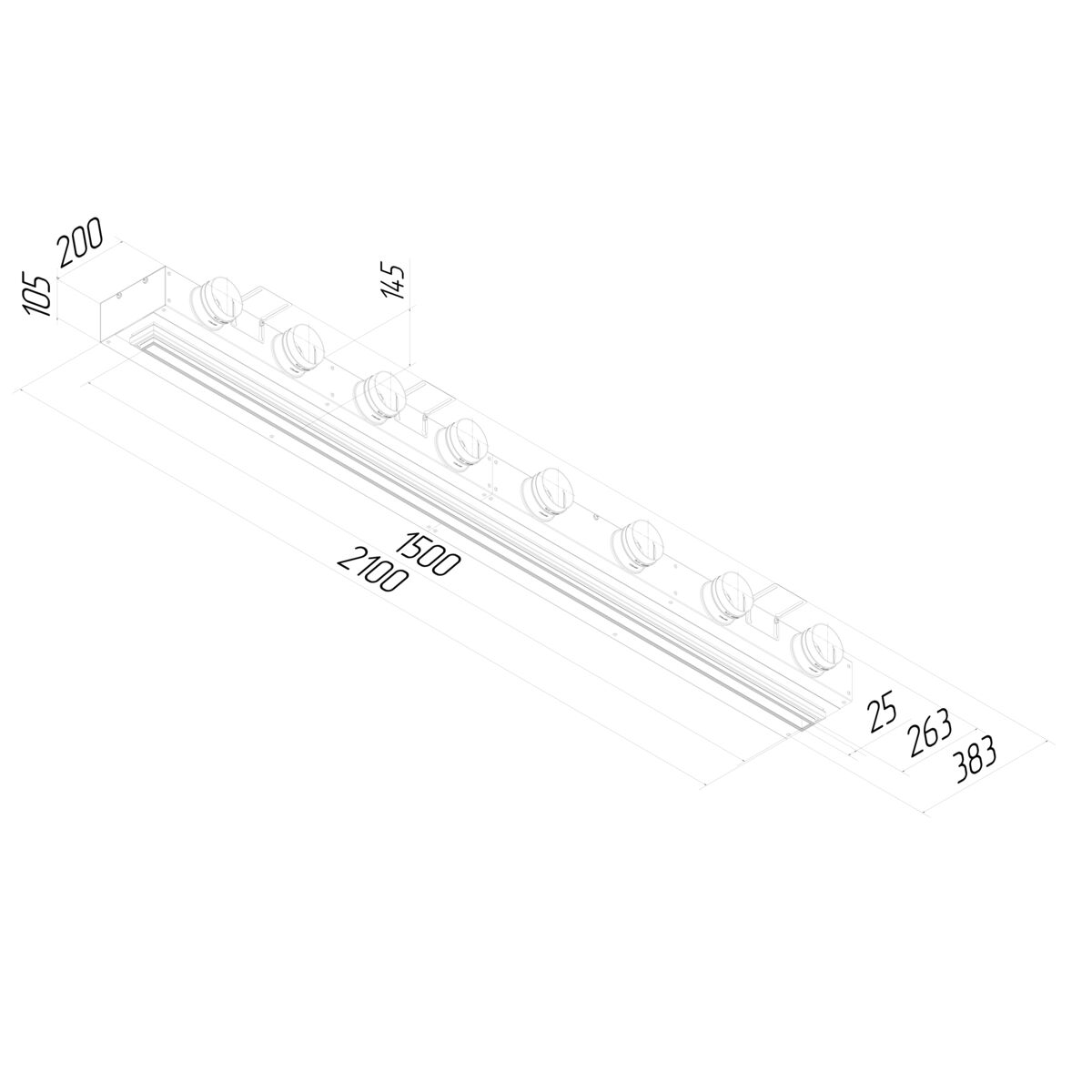 Щелевой диффузор для натяжного потолка с КСД на 8 выходов VPND 2000х25/90х8 Provent купить в Санкт-Петербурге