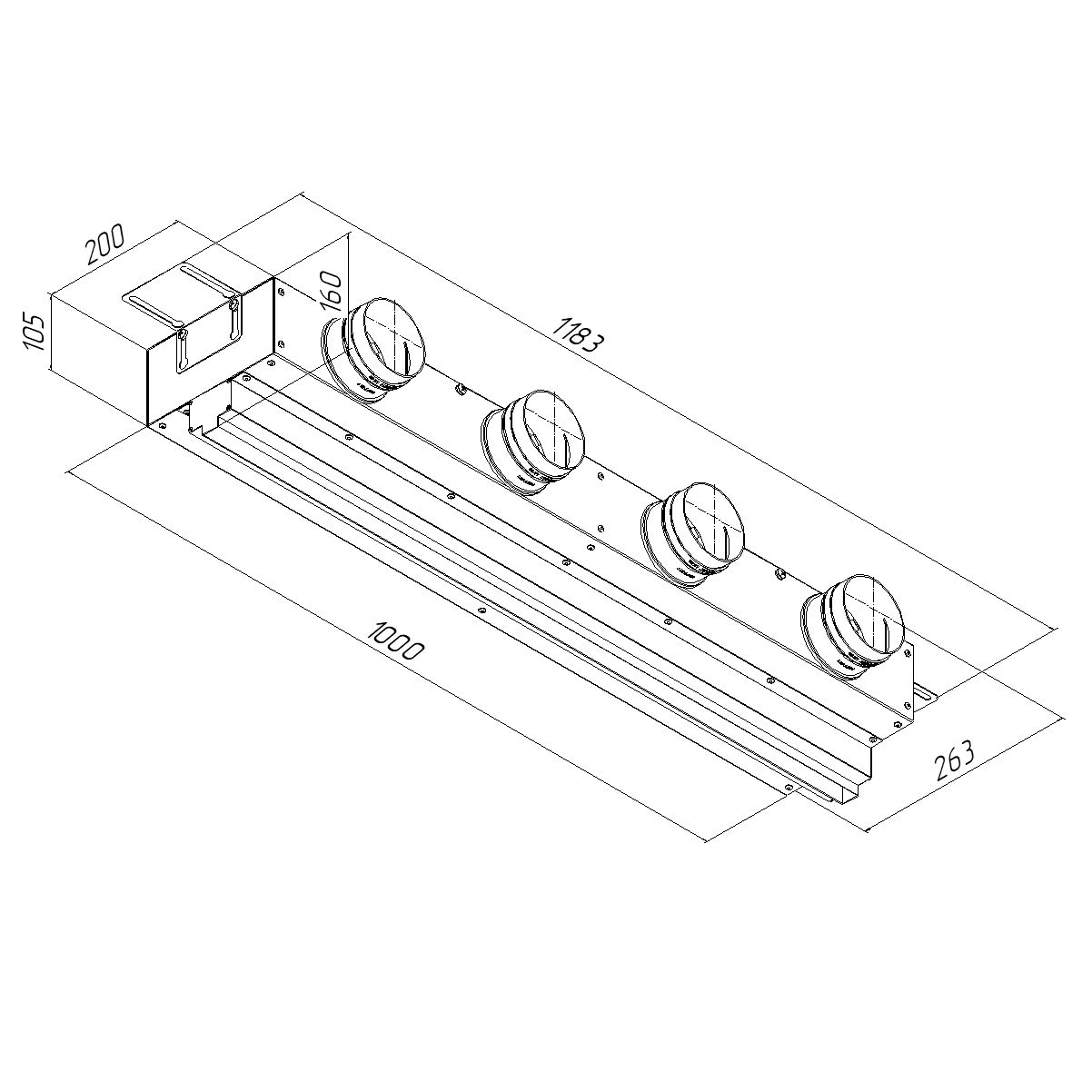 Щелевой диффузор в гипрок с КСД на 4 выхода VPNDG 1000х25/90х4 Provent  купить в Санкт-Петербурге