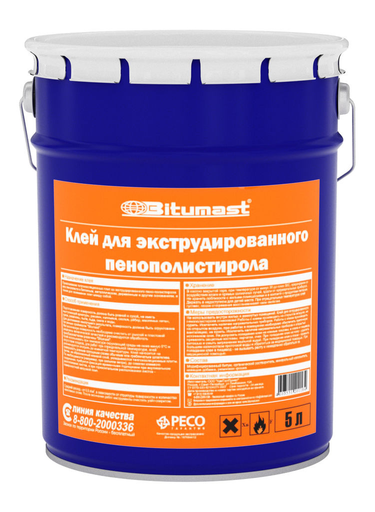 Клей для экструдированного пенополистирола (XPS) и пенопласта Bitumast, 5л (4 шт/упаковка) купить в Санкт-Петербурге