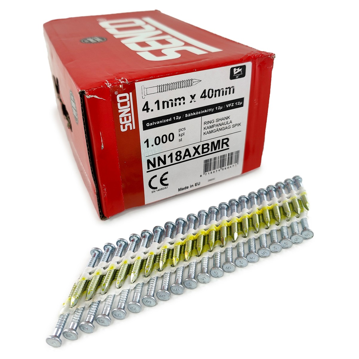 Упаковка реечных анкерных гвоздей Senco R34 цинк 12мкм Ring 12mu DP 4.1х40 1000шт/уп купить в Санкт-Петербурге