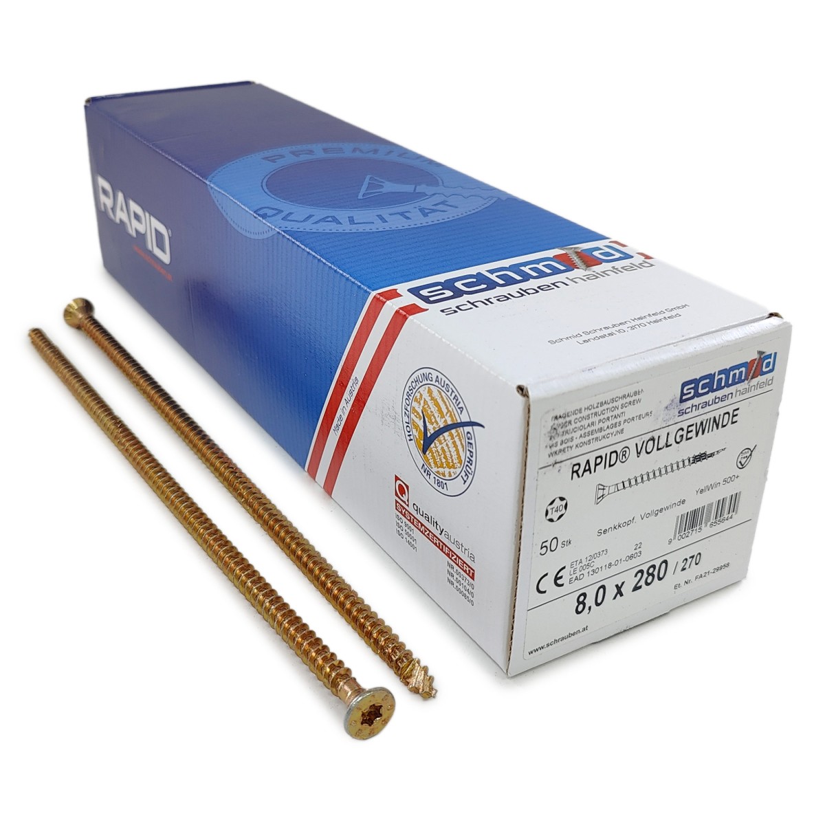 Упаковка шурупов Schmid Rapid FT FT SK Half-tip TX40 8.0х280/270 желтый цинк, полная резьба, потай 50шт/уп купить в Санкт-Петербурге