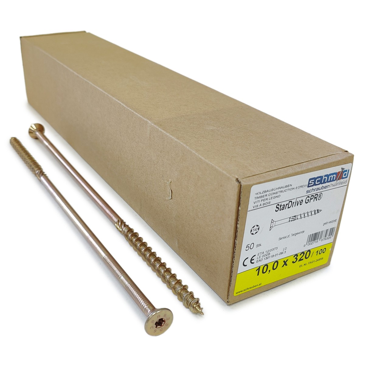 Упаковка шурупов Schmid StarDrive GPR SK TX40 10.0х320/100 желтый цинк, потай 50шт/уп купить в Санкт-Петербурге