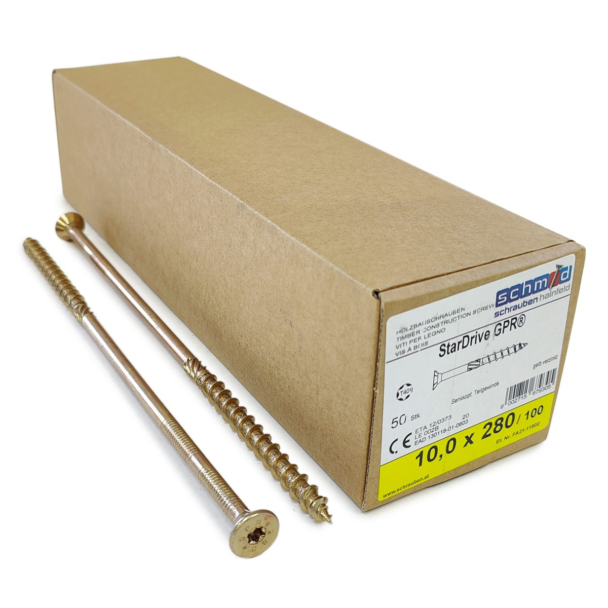 Упаковка шурупов Schmid StarDrive GPR SK TX40 10.0х280/100 желтый цинк, потай 50шт/уп купить в Санкт-Петербурге