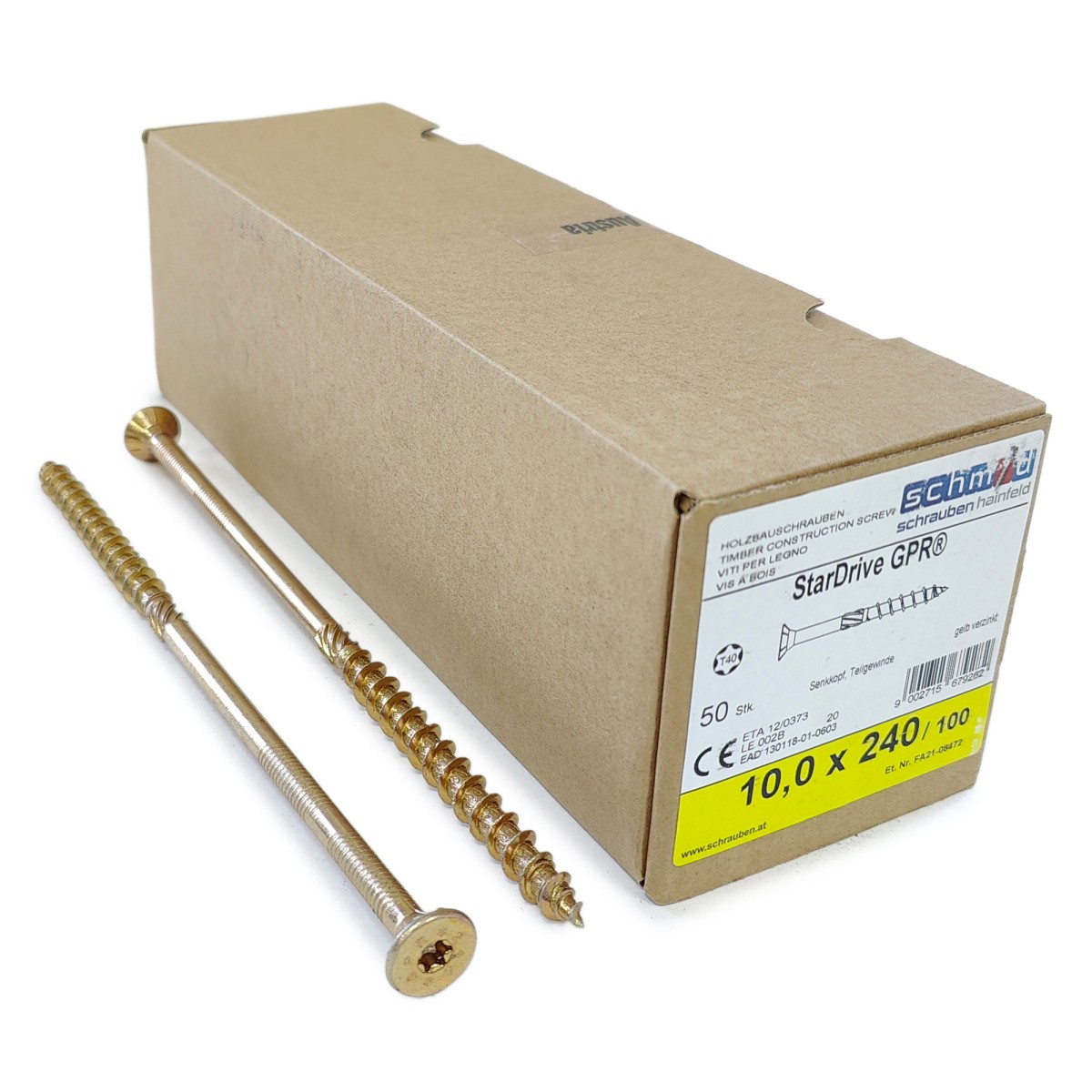 Упаковка шурупов Schmid StarDrive GPR SK TX40 10.0х240/100 желтый цинк, потай 50шт/уп купить в Санкт-Петербурге