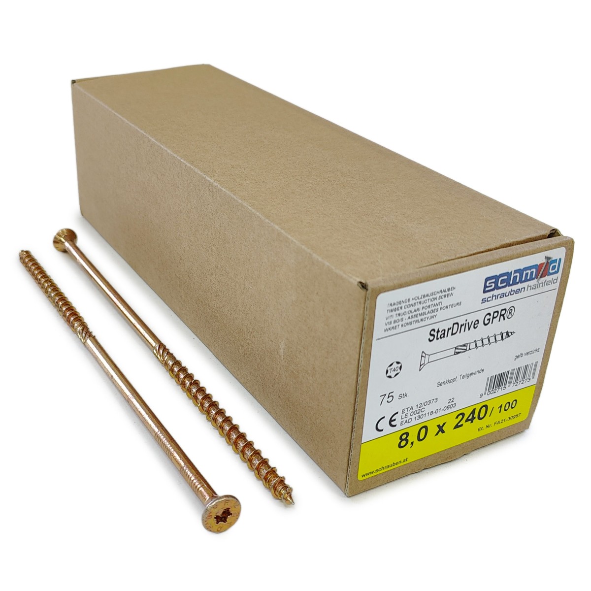 Упаковка шурупов Schmid StarDrive GPR SK TX40 8.0х240/100 желтый цинк, потай 75шт/уп купить в Санкт-Петербурге