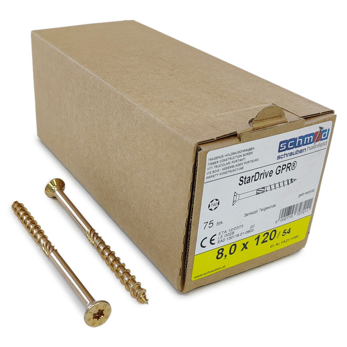 Упаковка шурупов Schmid StarDrive GPR SK TX40 8.0х120/54 желтый цинк, потай 75шт/уп купить в Санкт-Петербурге