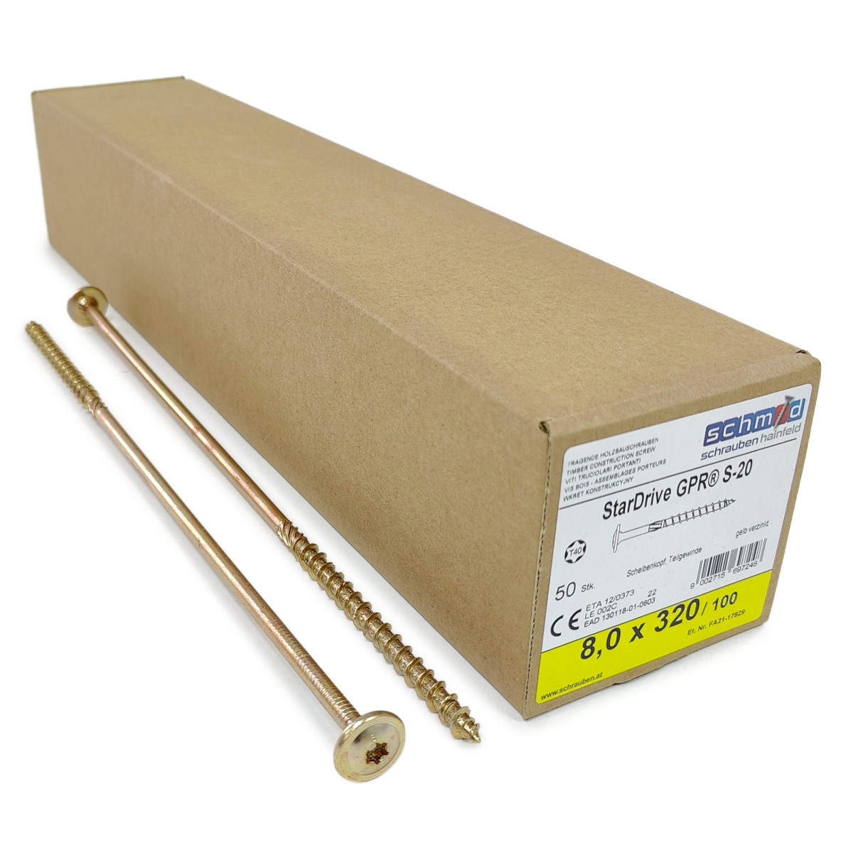 Упаковка шурупов Schmid StarDrive GPR TK TX40 8.0х320/100 желтый цинк, тарелка 50шт/уп купить в Санкт-Петербурге