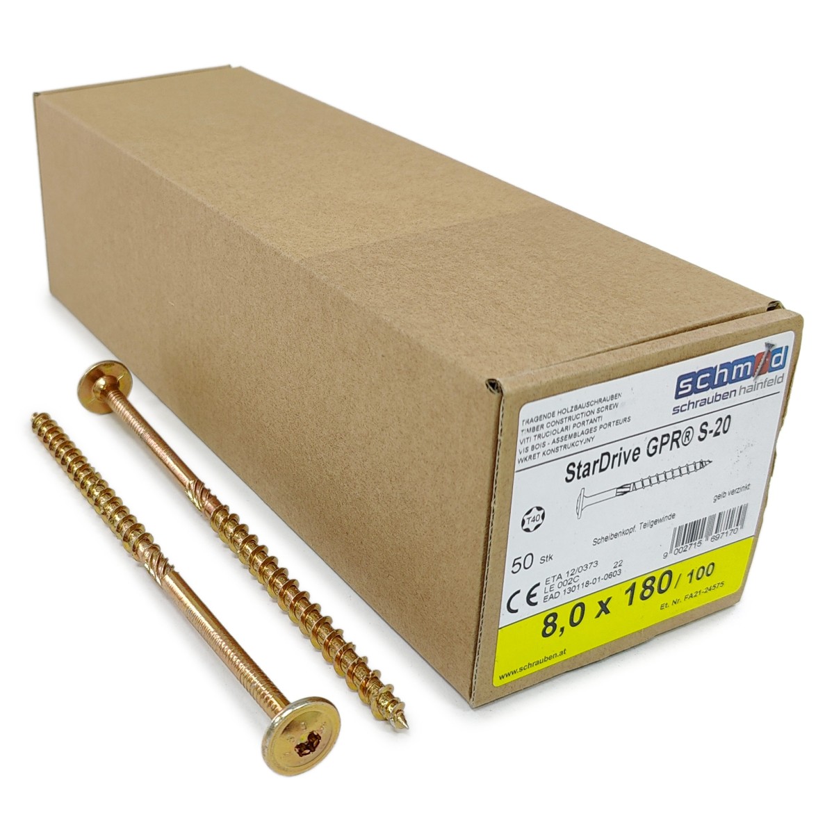 Упаковка шурупов Schmid StarDrive GPR TK TX40 8.0х180/100 желтый цинк, тарелка 50шт/уп купить в Санкт-Петербурге