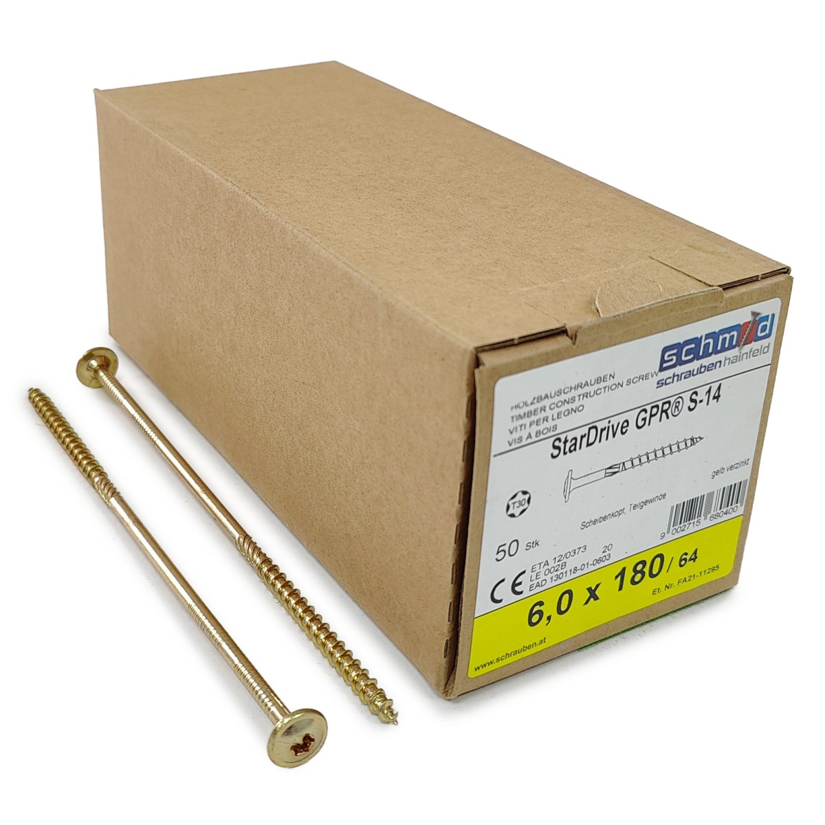 Упаковка шурупов Schmid StarDrive GPR TK TX30 6.0х180/64 желтый цинк, тарелка 50шт/уп купить в Санкт-Петербурге