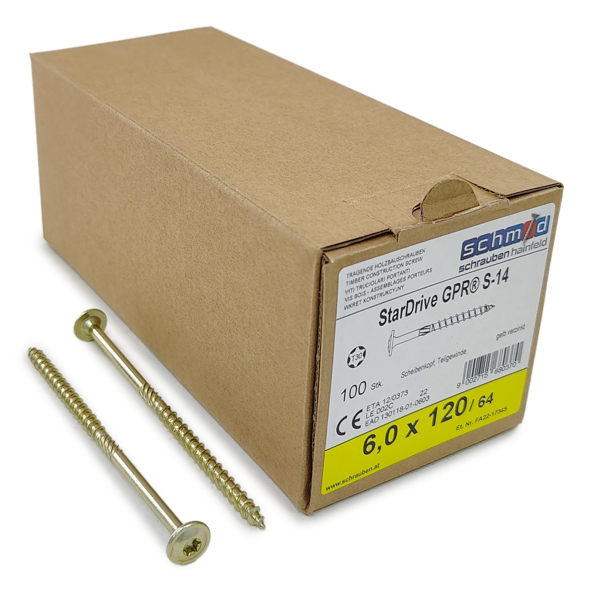 Упаковка шурупов Schmid StarDrive GPR TK TX30 6.0х120/64 желтый цинк, тарелка 100шт/уп купить в Санкт-Петербурге