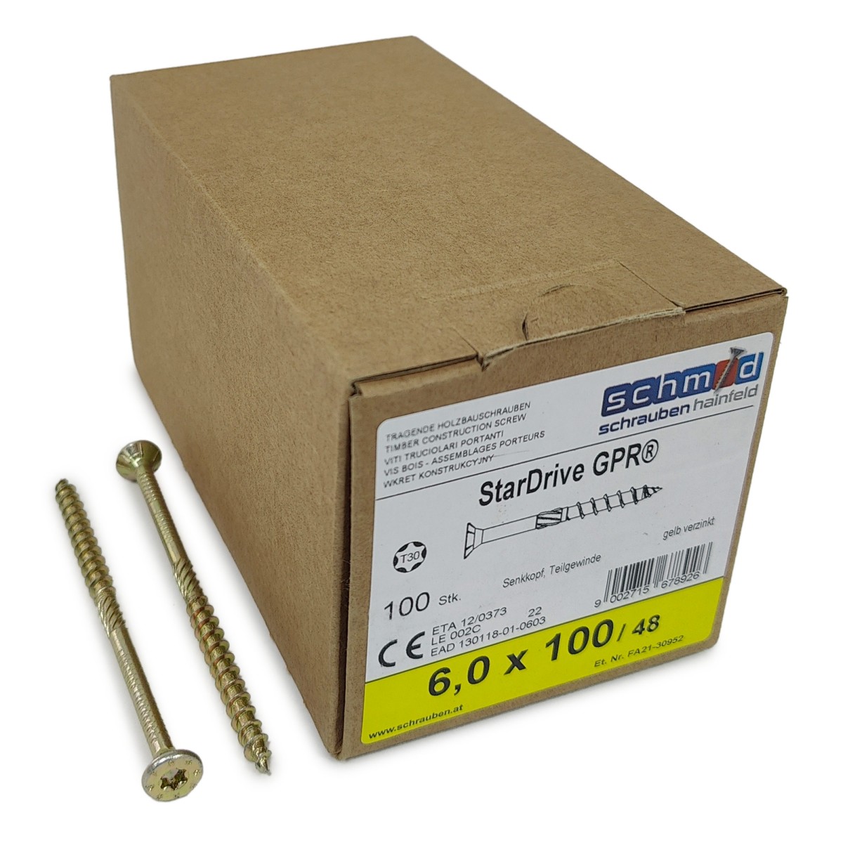 Упаковка шурупов Schmid StarDrive GPR SK TX30 6.0.100/48 желтый цинк, потай 100шт/уп купить в Санкт-Петербурге