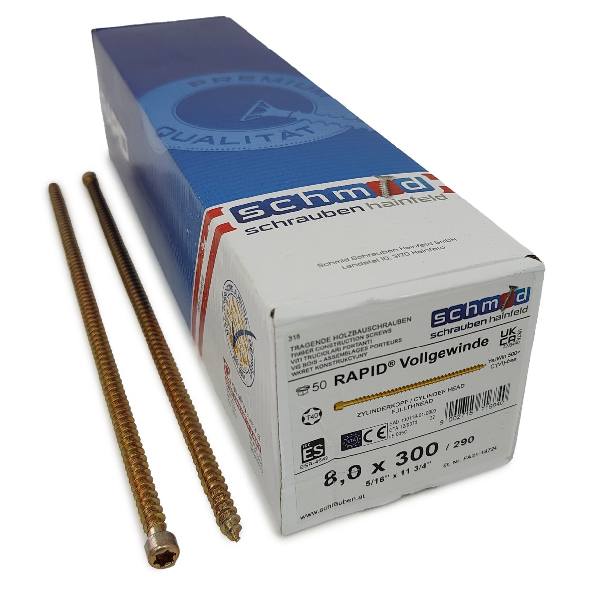 Упаковка шурупов Schmid Rapid FT CL TX40 8.0х300/290 желтый цинк, полная резьба, цилиндр 50шт/уп купить в Санкт-Петербурге