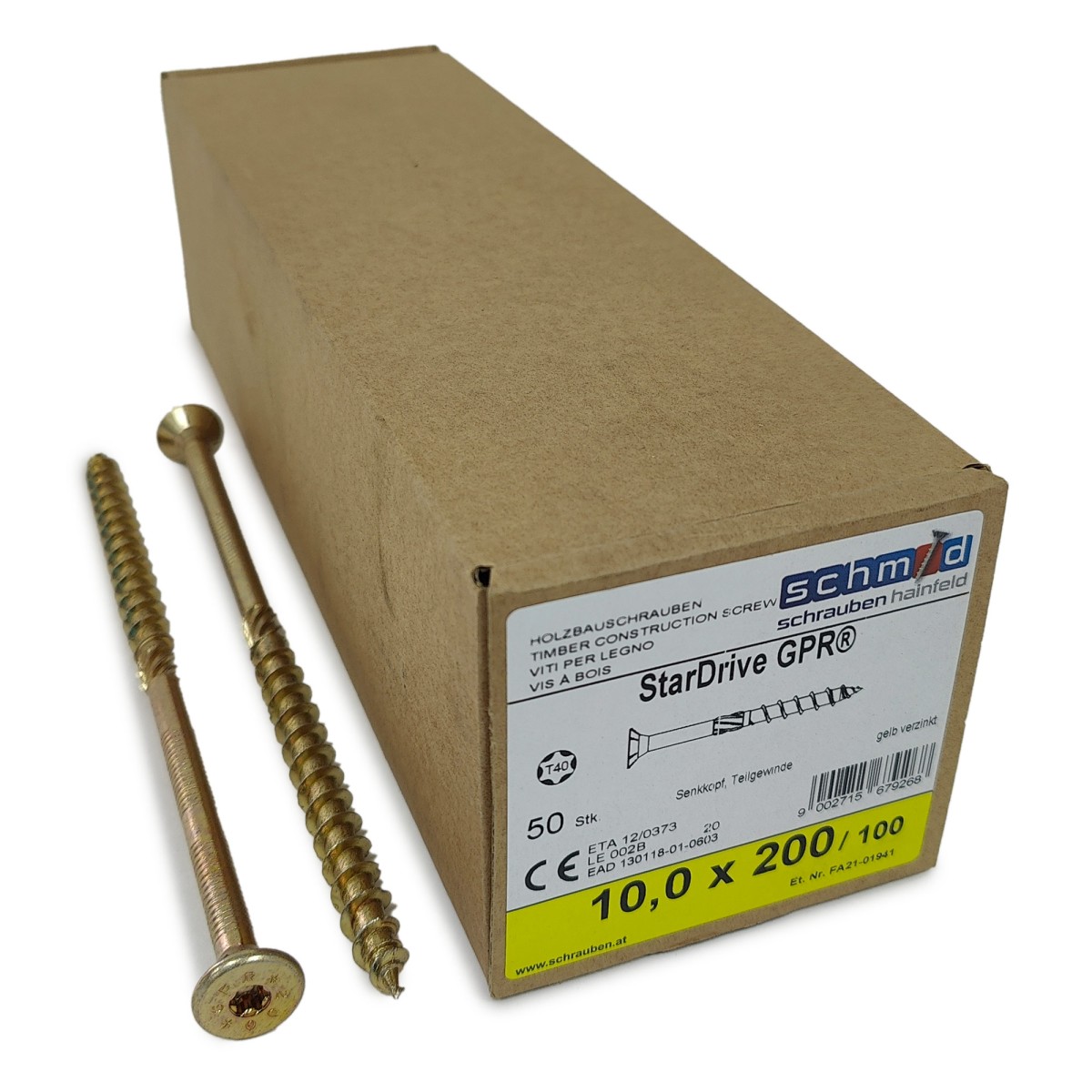 Упаковка шурупов Schmid StarDrive GPR SK TX40 10.0х200/100 желтый цинк, потай 50шт/уп купить в Санкт-Петербурге