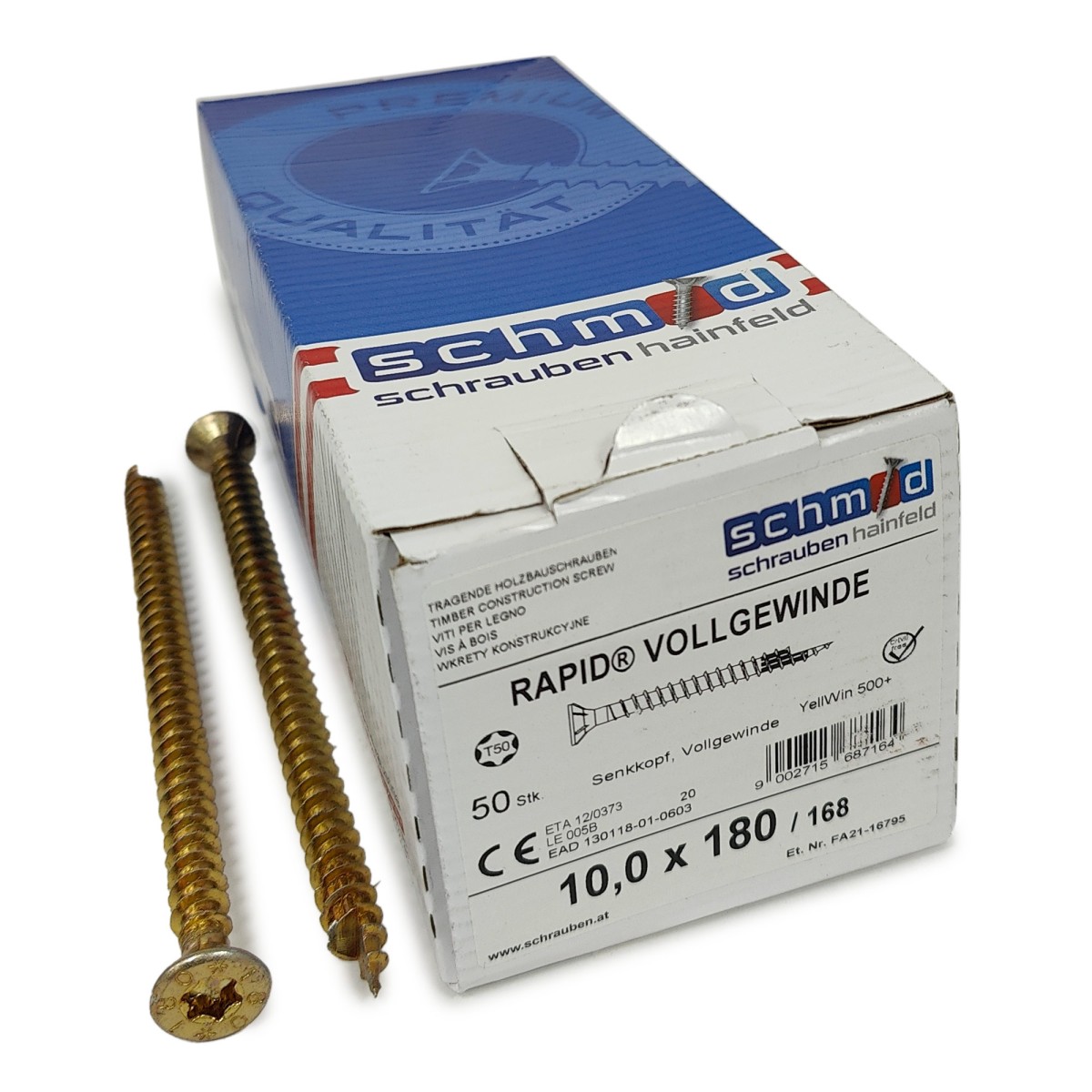 Упаковка шурупов Schmid Rapid FT FT SK Half-tip TX50 10.0х180/168 желтый цинк, полная резьба, потай 50шт/уп купить в Санкт-Петербурге