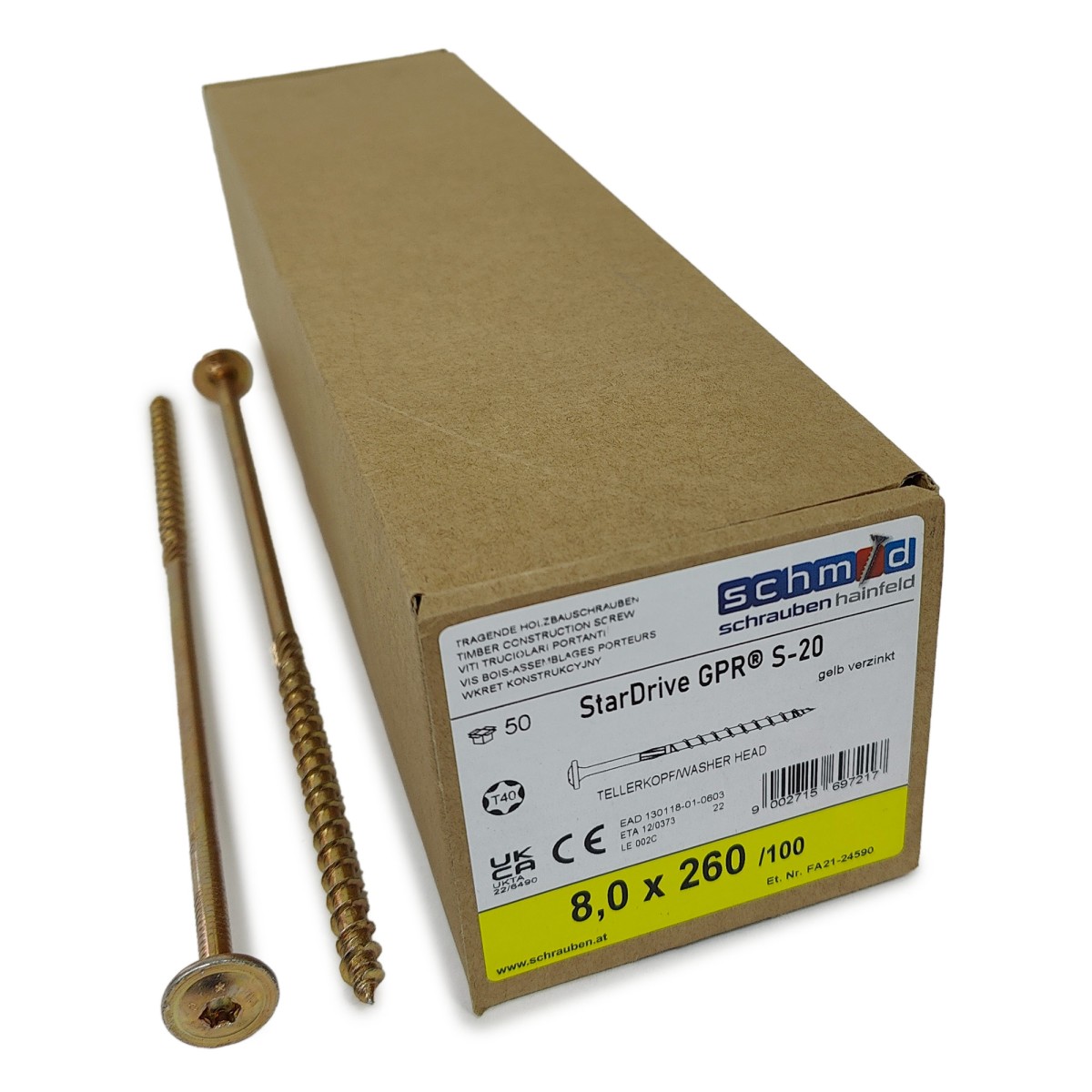 Упаковка шурупов Schmid StarDrive GPR TK TX40 8.0х260/100 желтый цинк, тарелка 50шт/уп купить в Санкт-Петербурге