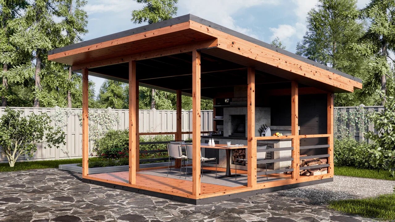 Беседка 18 односкатная Стандарт (брус 44 мм) ТН купить в Санкт-Петербурге