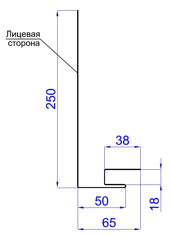 Планка карнизного свеса сложная 250мм 250х50х2000мм Ecosteel, Ecosteel Matt, Ecosteel Textur купить в Санкт-Петербурге