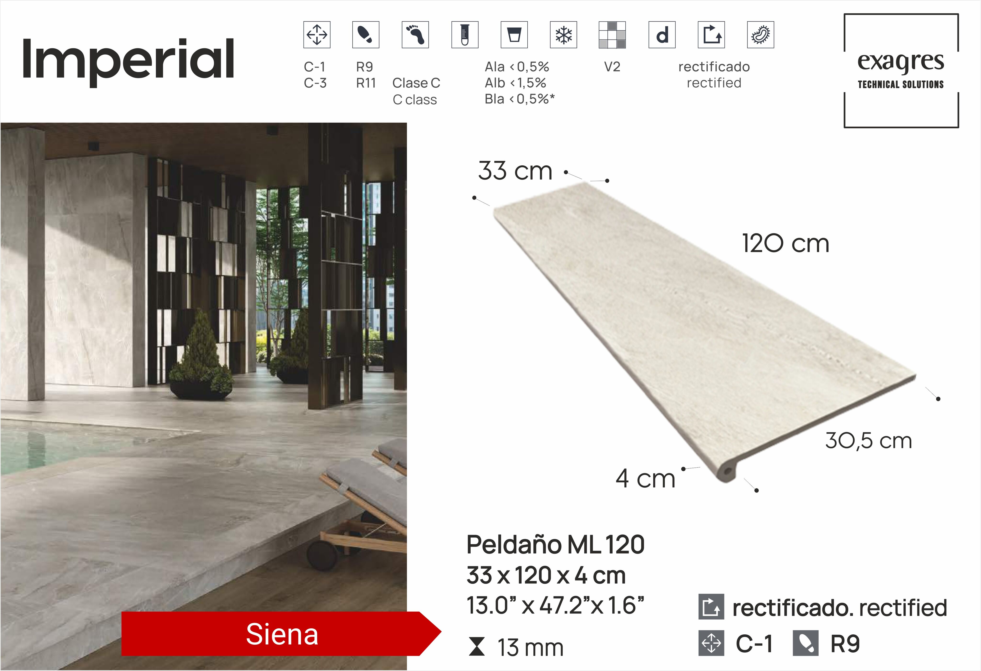 Ступень фронтальная Peldano Florentino Imperial Siena 33х120х1.3 матовая Exagres купить в Санкт-Петербурге
