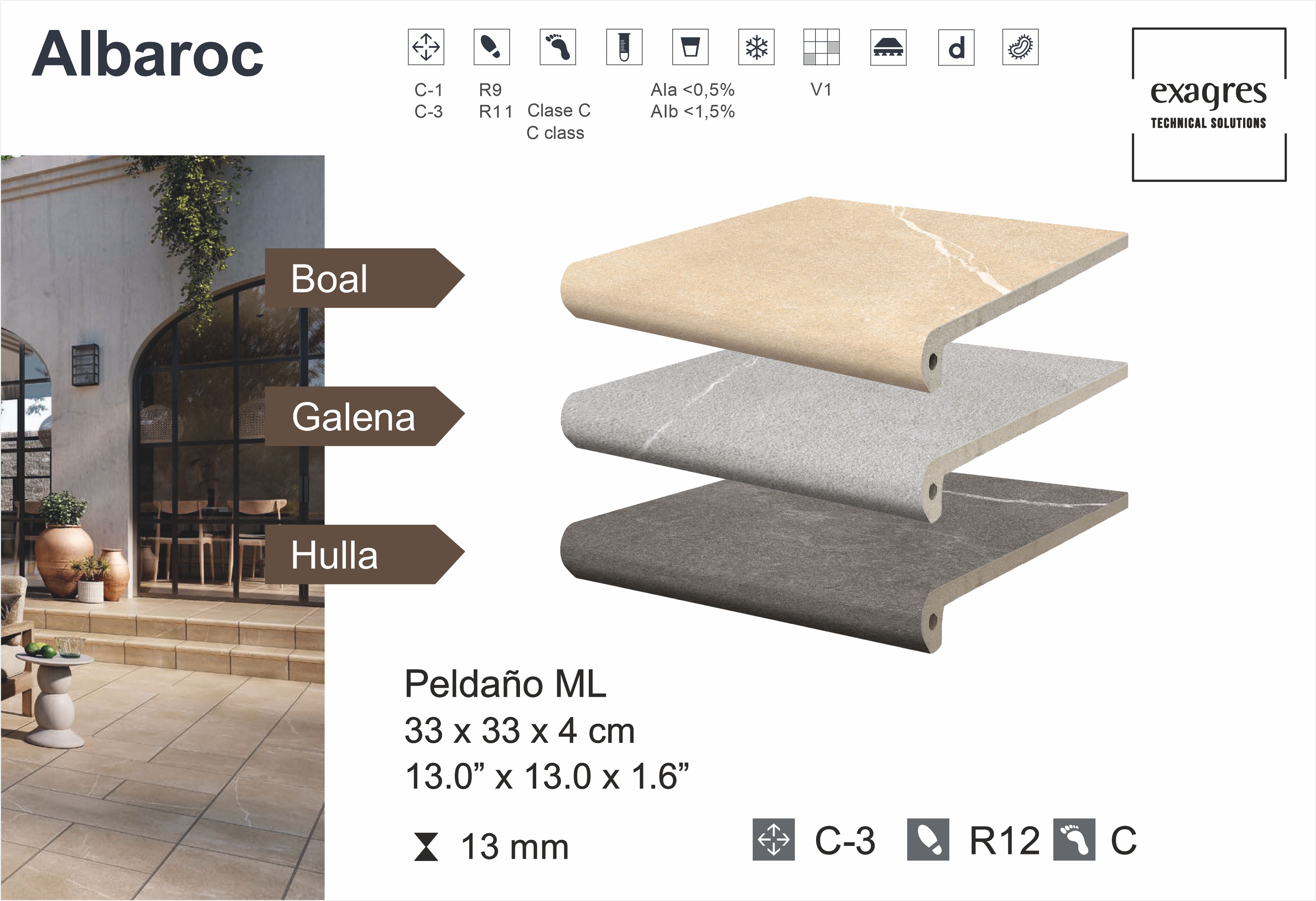 Ступень фронтальная Peldano Florentino Albaroc Galena 33х33х1.3 матовая Exagres купить в Санкт-Петербурге