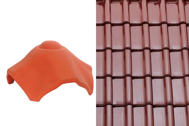 Sensaton (Samba) Вальмовая черепица Х-образная для шпунтованного конька 21см Глазурь Амадеус вишневый Tondach купить в Санкт-Петербурге