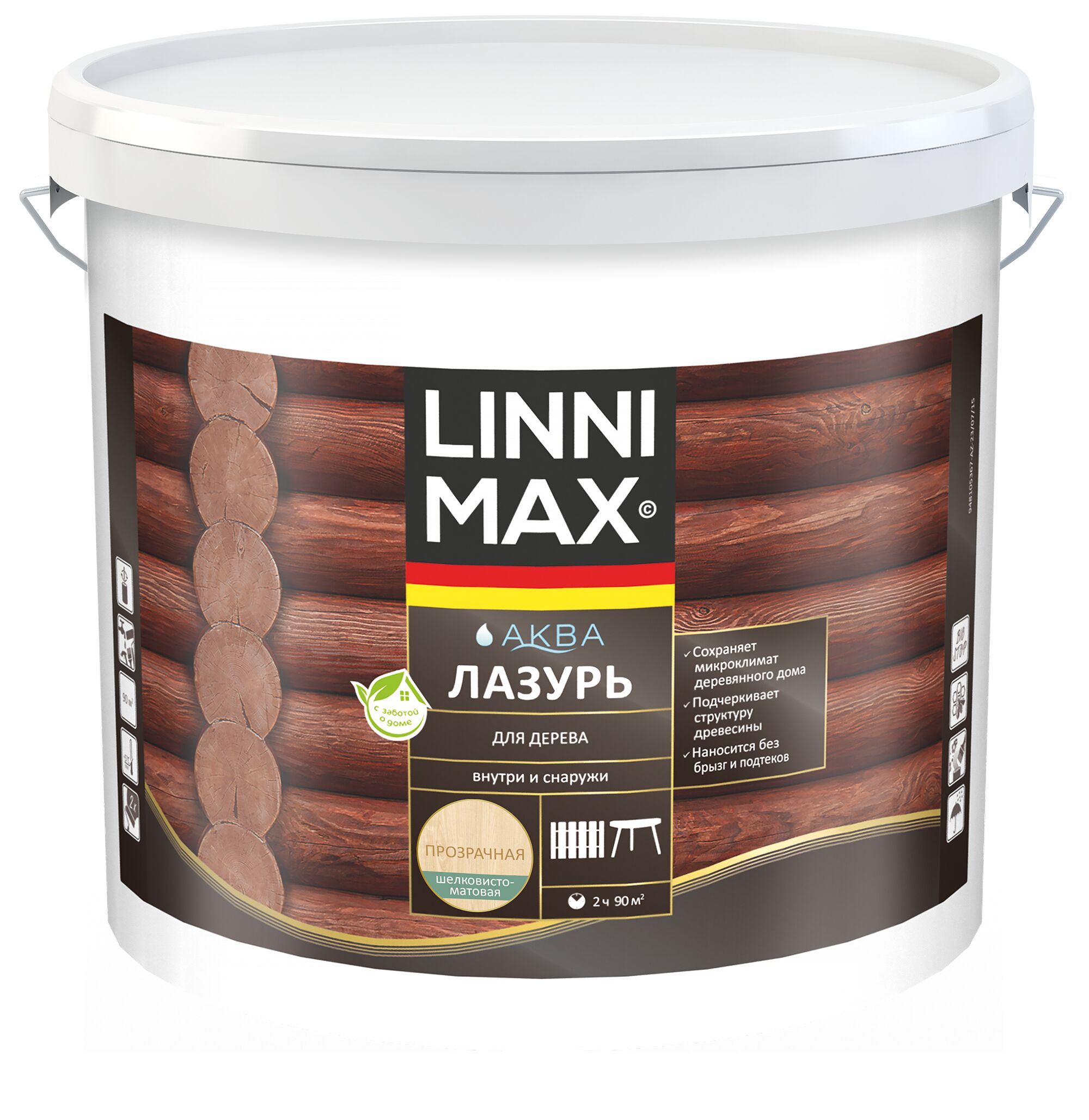 Аква Лазурь для дерева 9л Лессирующий антисептик LINNIMAX купить в Санкт-Петербурге