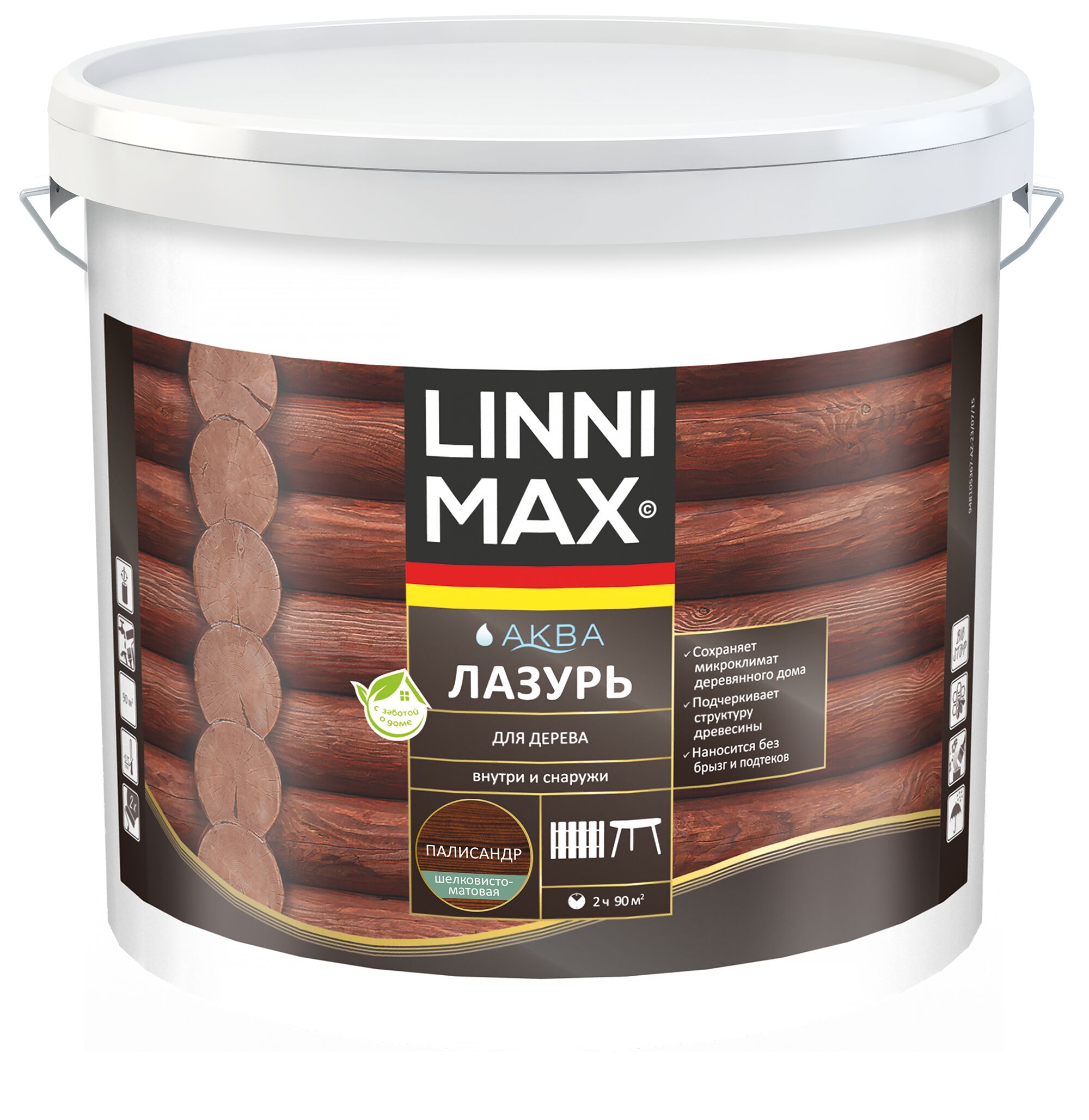 Аква Лазурь для дерева Палисандр 9л Лессирующий антисептик LINNIMAX купить в Санкт-Петербурге