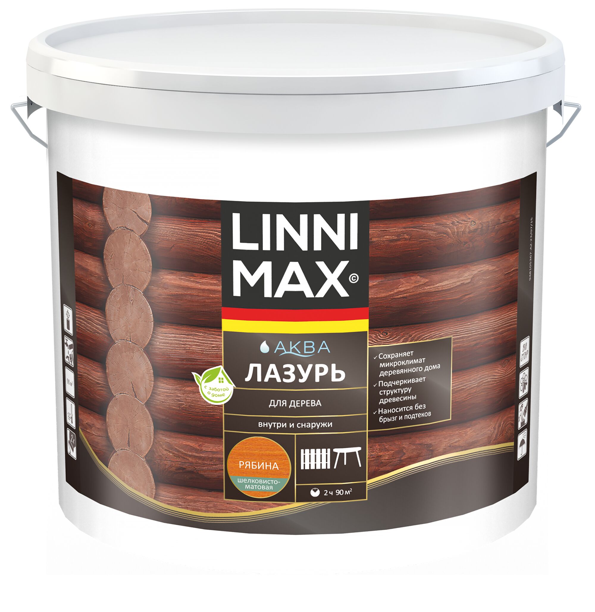 Аква Лазурь для дерева Рябина 9л Лессирующий антисептик LINNIMAX купить в Санкт-Петербурге