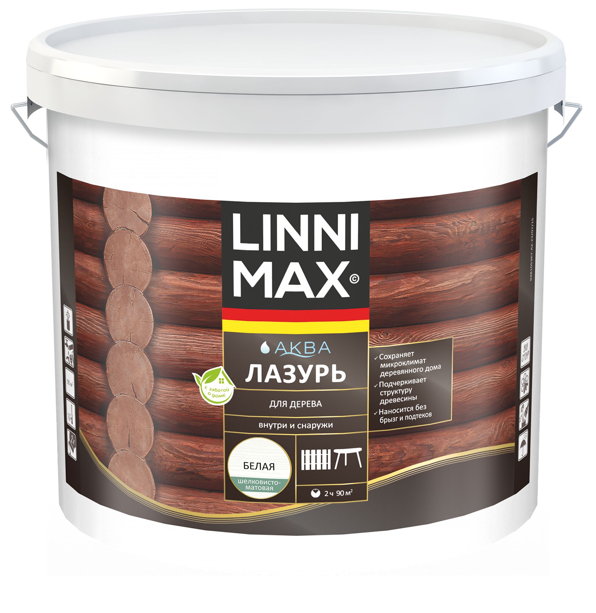 Аква Лазурь для дерева Белая 9л Лессирующий антисептик LINNIMAX купить в Санкт-Петербурге