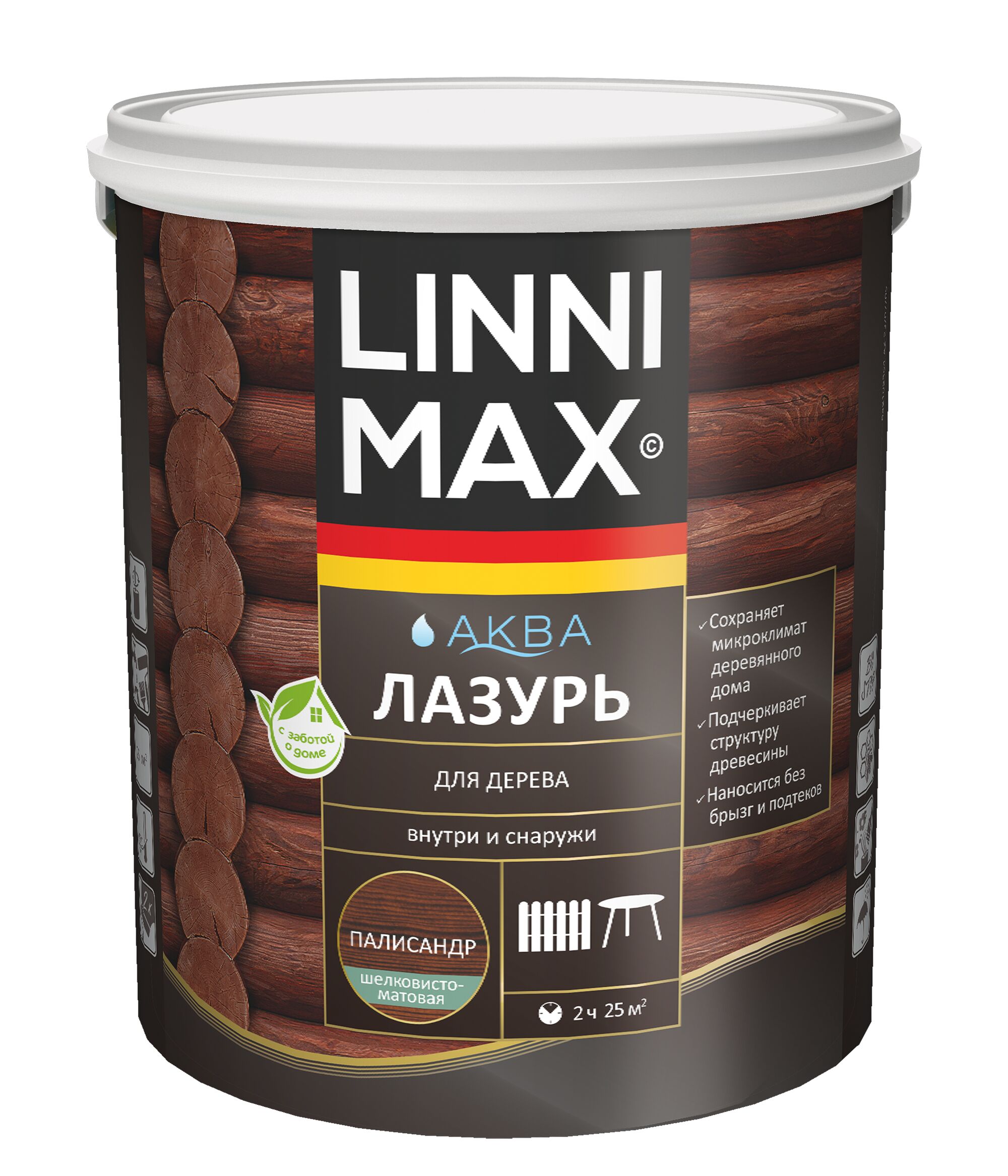 Аква Лазурь для дерева Палисандр 2,5л Лессирующий антисептик LINNIMAX купить в Санкт-Петербурге