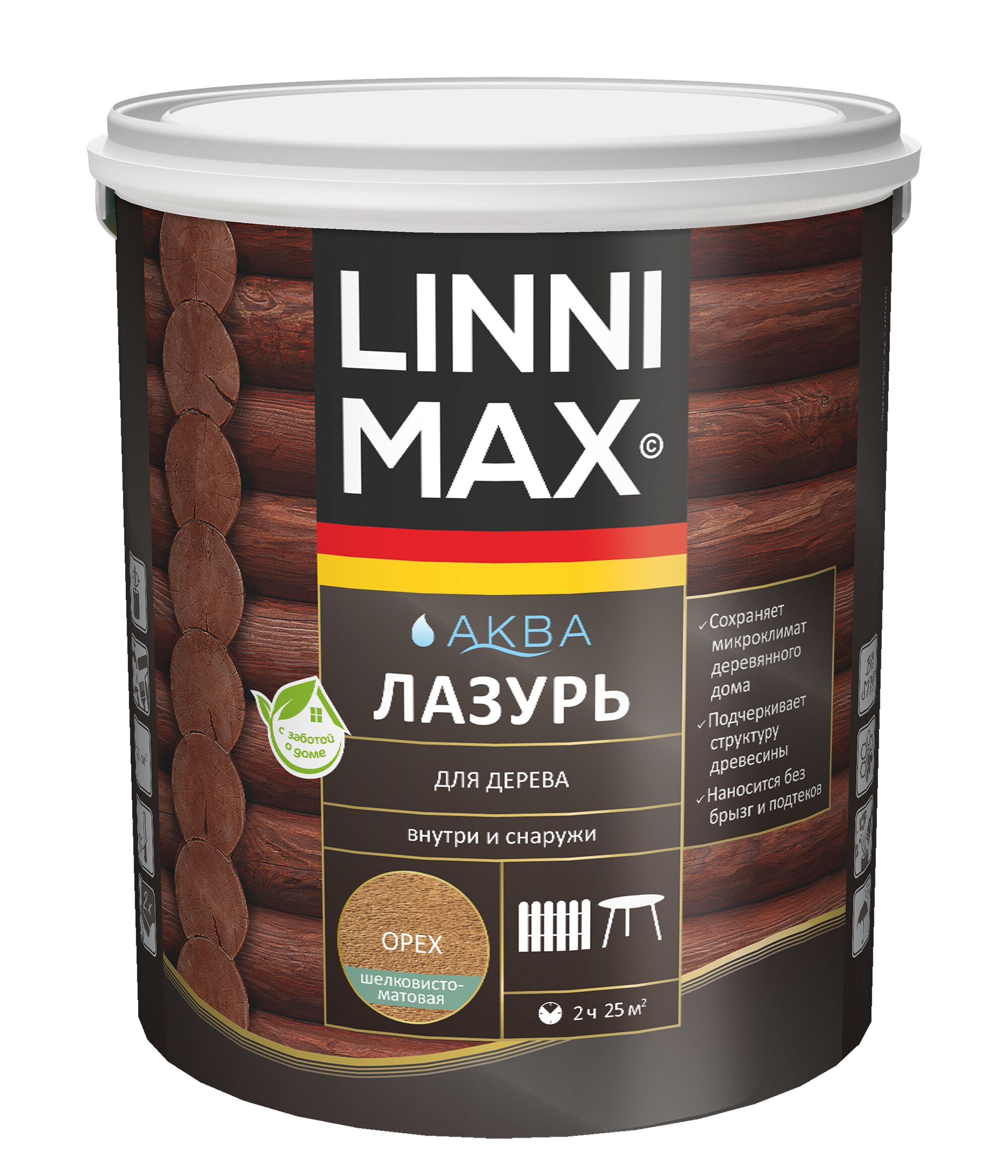 Аква Лазурь для дерева Орех 2,5л Лессирующий антисептик LINNIMAX купить в Санкт-Петербурге