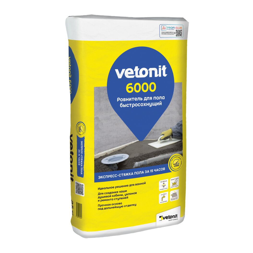 Ровнитель для пола базовый Vetonit 6000 25кг купить в Санкт-Петербурге