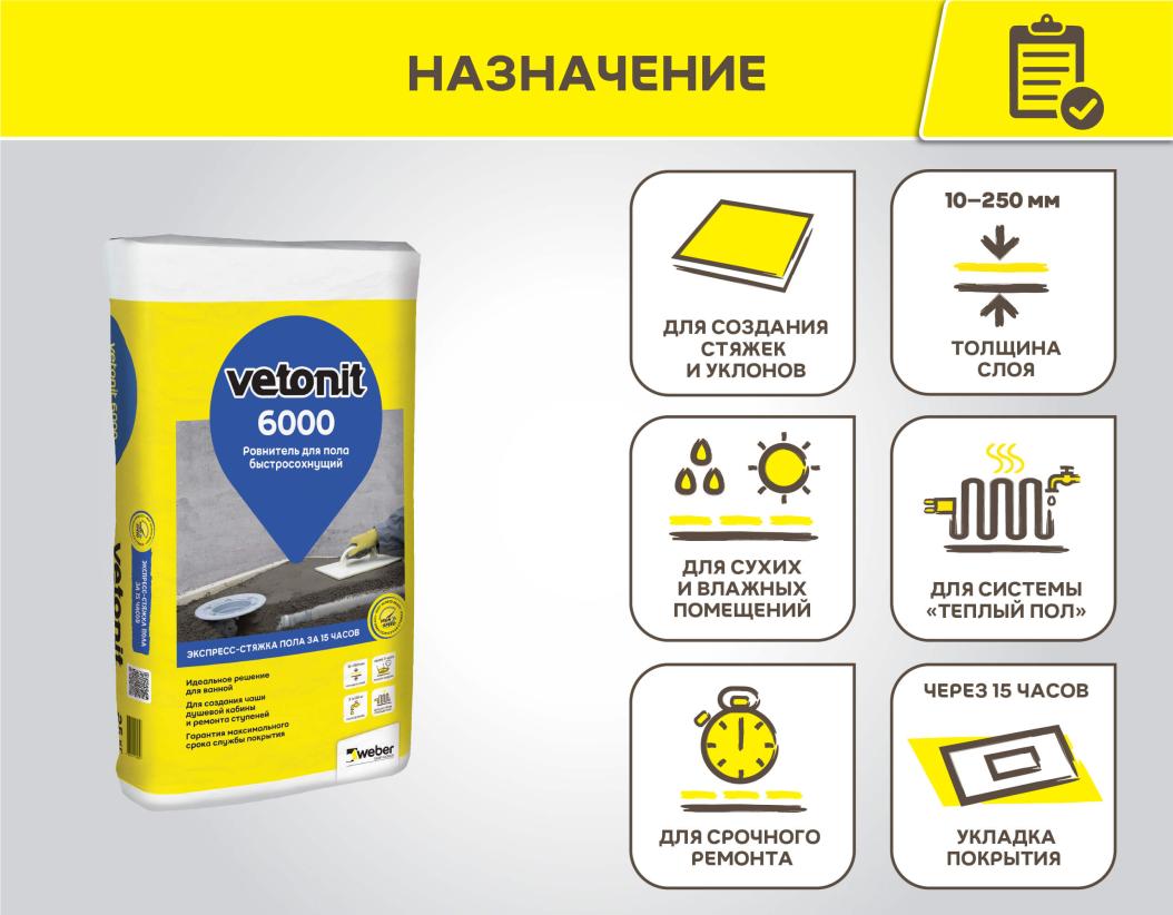 Ровнитель для пола базовый Vetonit 6000 25кг купить в Санкт-Петербурге