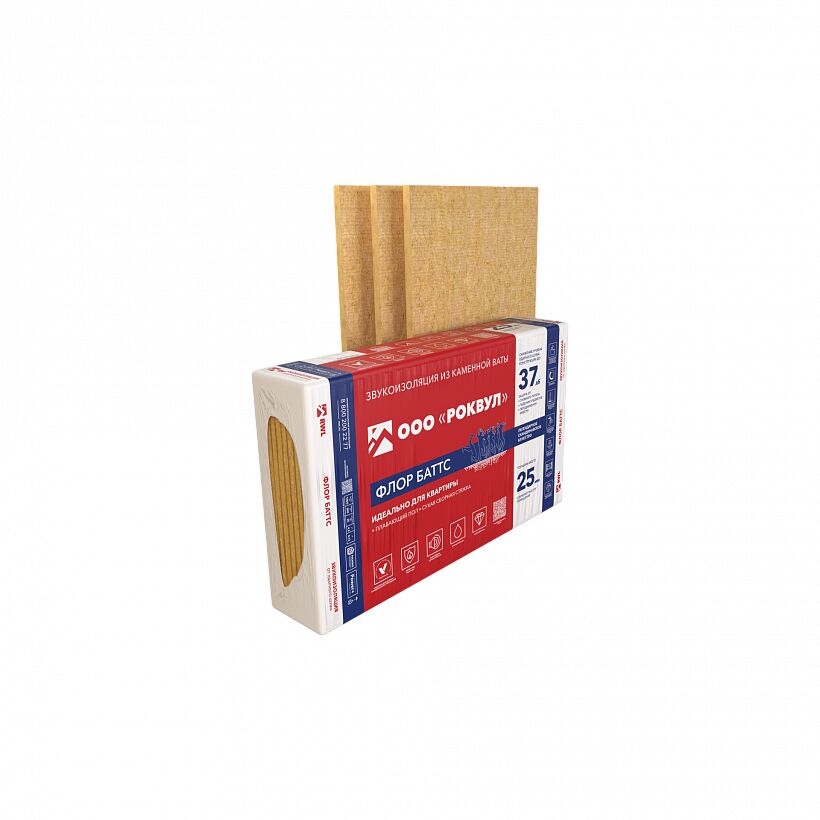 Rockwool ФЛОР БАТТС 50х600х1000/6шт/3.6м2/0.18м3 (32упак/пал) купить в Санкт-Петербурге