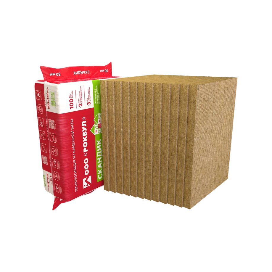 Роквул Скандик 50мм, 12 плит, 5.76м2, 600х800мм, 0.288м3 купить в Санкт-Петербурге
