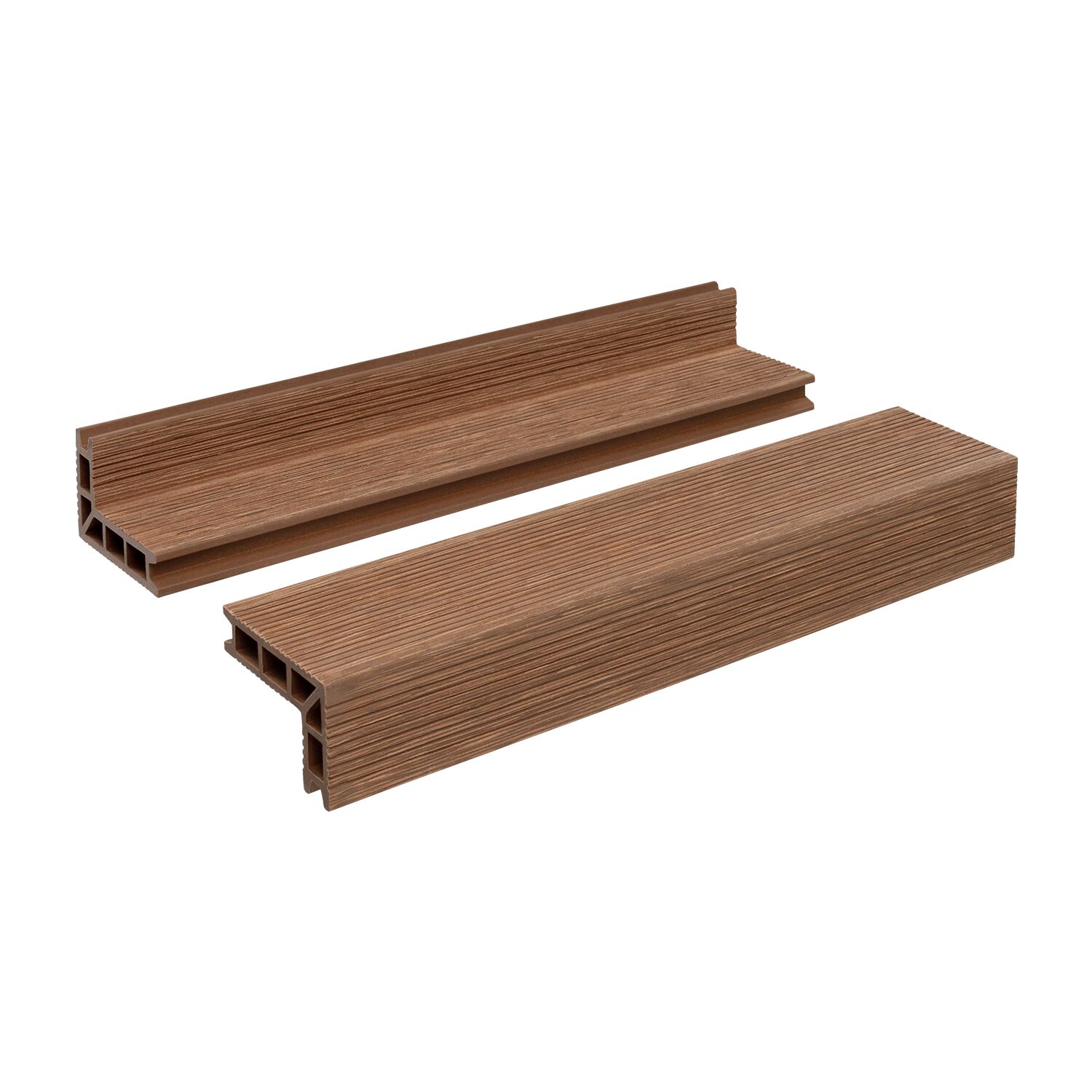 Угловой элемент универсальный GRINDERDECO, ДПК, для окантовки периметра и лестниц, подходит для доски 25мм, двухсторонняя обработка брашированный мелкий  вельвет, 105х65х3000мм купить в Санкт-Петербурге