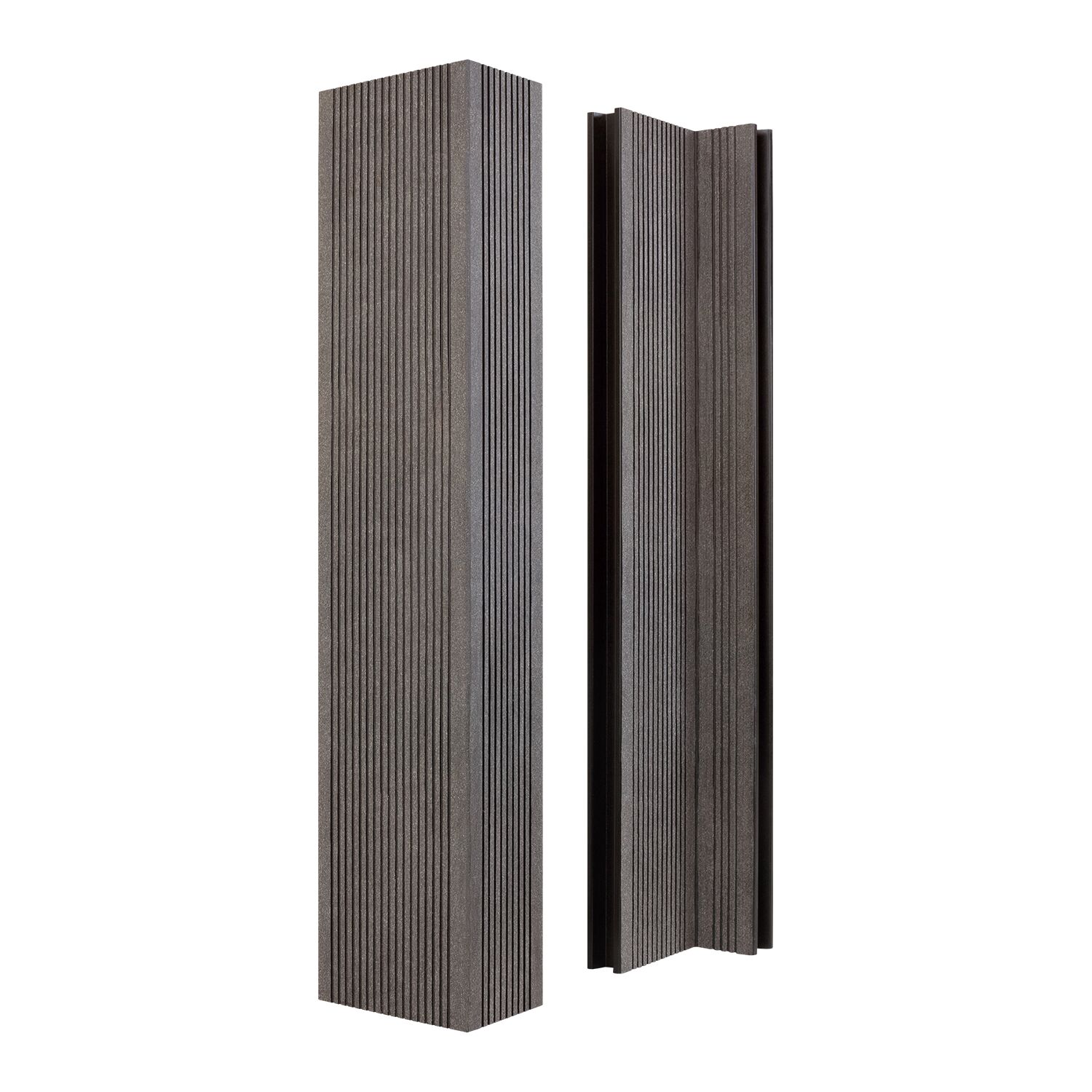 Угловой элемент универсальный GRINDERDECO, ДПК, для окантовки периметра и лестниц, подходит для доски 25мм, двухсторонняя обработка шлифованный мелкий вельвет, 105х65х3000мм купить в Санкт-Петербурге