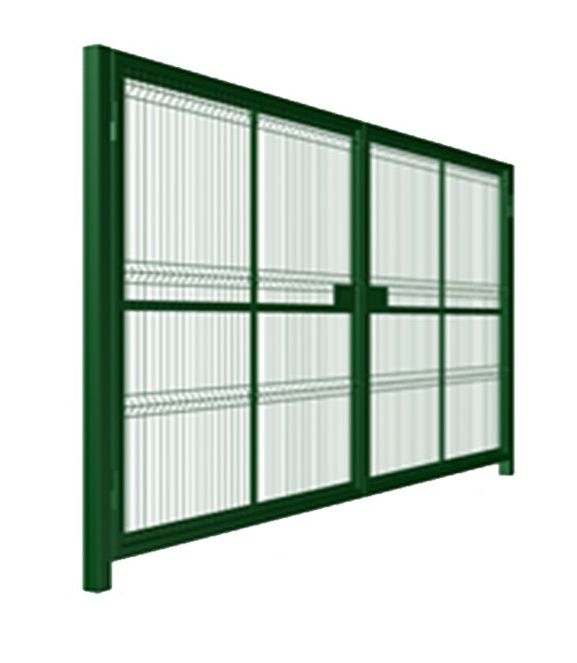 Ворота распашные панель 3D труба проф. 50х50 мм Ш-4000ммВ-1900мм столбы 80х80х3000мм открытие наружу ППК RAL 6005 купить в Санкт-Петербурге